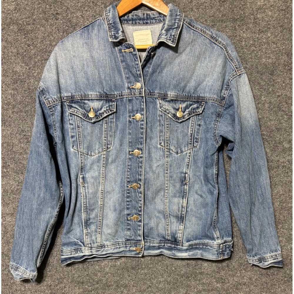 American Eagle Women Small Denim Jacket Blue Cotton Button Up